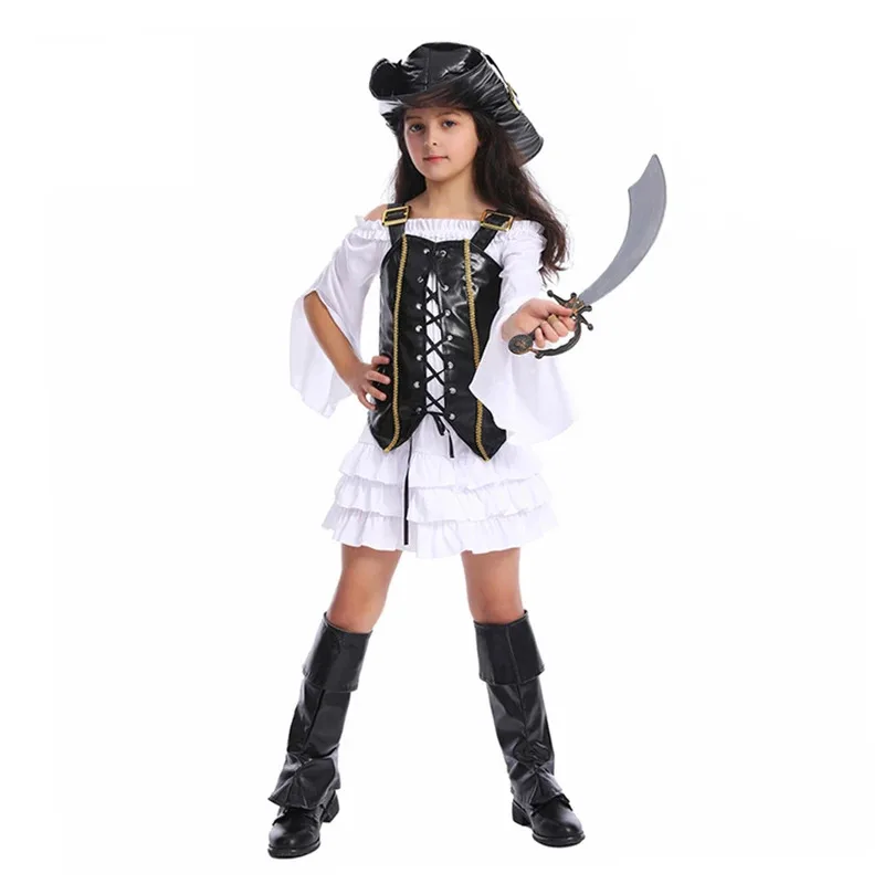 

Viking Pirates Girl Halloween Costume for Kids Carnival Cosplay Anime Princess Fancy Party Dress Festival Skirt Role Play Vest