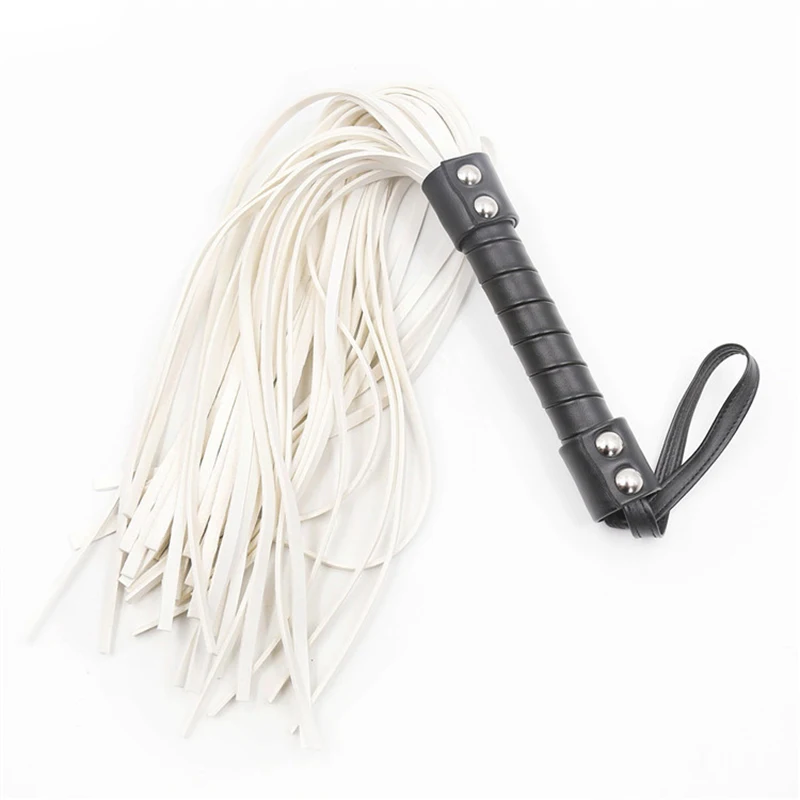 44cm Black Leather Handle White Tassels Horsewhip Riding Crop Flogger Paddle Slapper Horse Training Dressage Whips