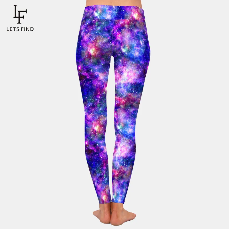 Letsfind 2020 bela galáxia impressão digital mulheres leggings de treino moda cintura alta fitness estiramento leggings