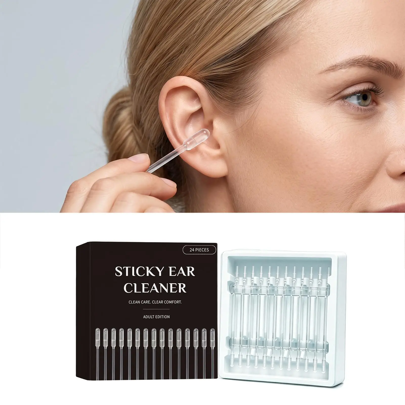 Sticky Ear Cleaning Stick 24-Piece Gentle Reusable with Soft Head Sticky Pick Ear Cleaner Kit for Kids Adults Family Home Daily