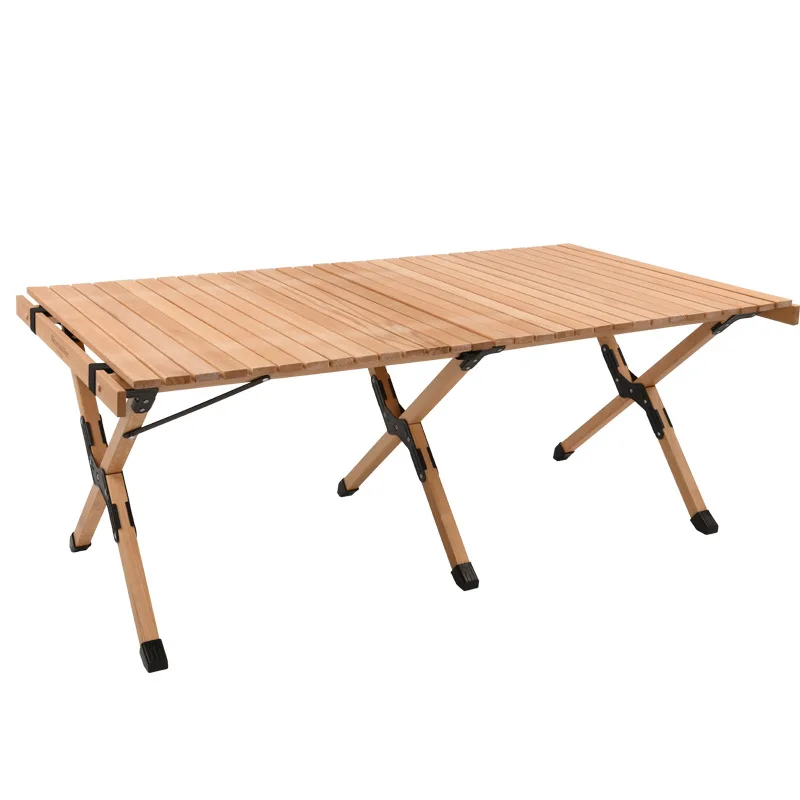 Mountainhiker Folding Wood Table Camping Wooden Egg Roll Table Outdoor Indoor Foldable Picnic Table with Bag Camping Furniture