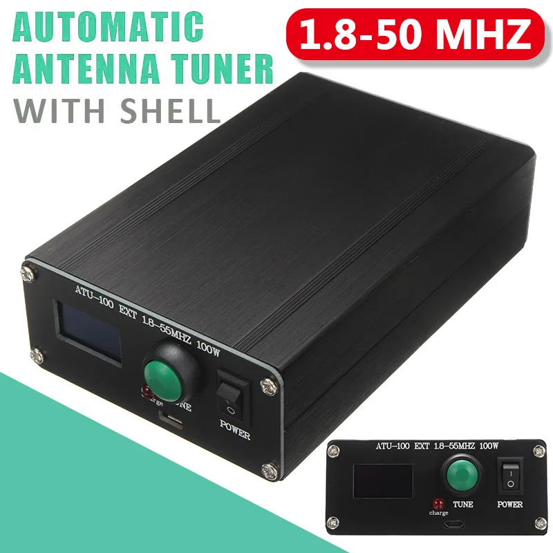 ATU-100 Mini sintonizador de antena automático de 1,8-55 Mhz Edición recargable terminada de 0,96 pulgadas con carcasa