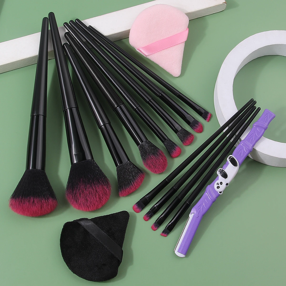 12/15/17-teiliges weiches Make-up-Pinsel-Set für Anfänger, lose Puder-, Rouge- und Lidschattenpinsel, doppelt verwendbarer Nass- und Trocken-Make-up-Schwamm, dreieckig