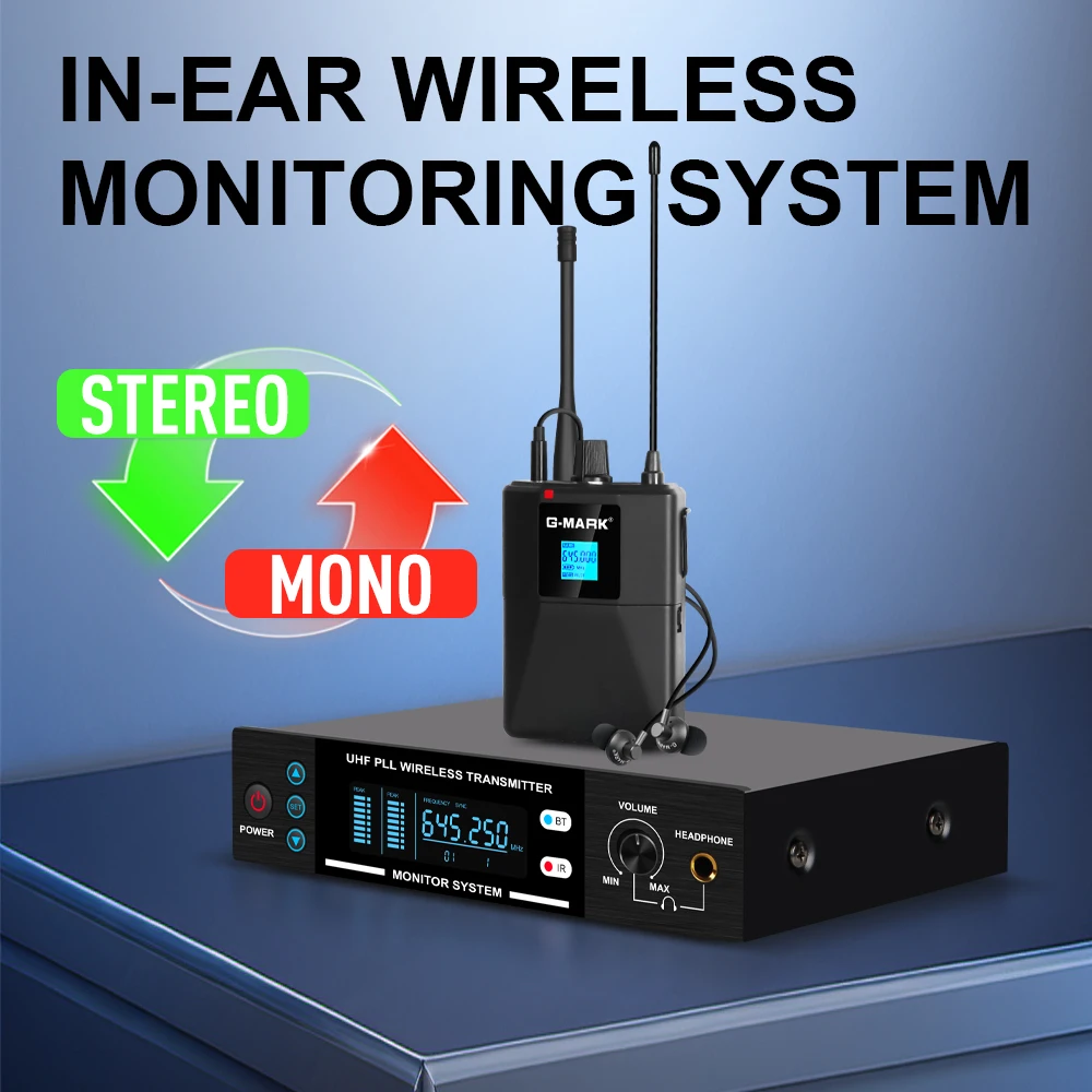 Stereo In-Ear Monitor System G-MARK J100 Wireless Stage Return For Guitar Studio Band Performance Show