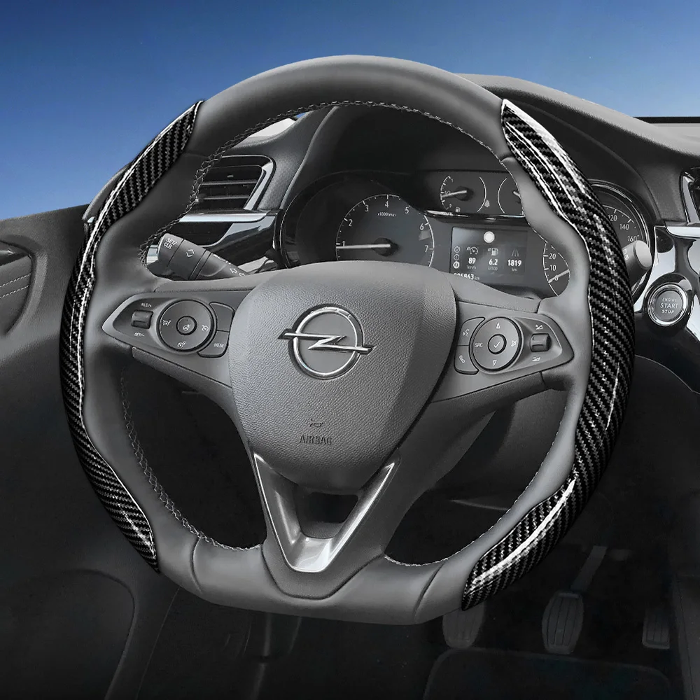 Funda para Volante con Textura de Fibra de Carbono Compatible con Opel, Diseño Segmentado de Liberación Rápida, Duradera, para Modelos como Corsa, Mokka, Astra, Grandland, Combo, Zafira, Electric, Frontera, Rocks, Electric, Vivaro, Movano