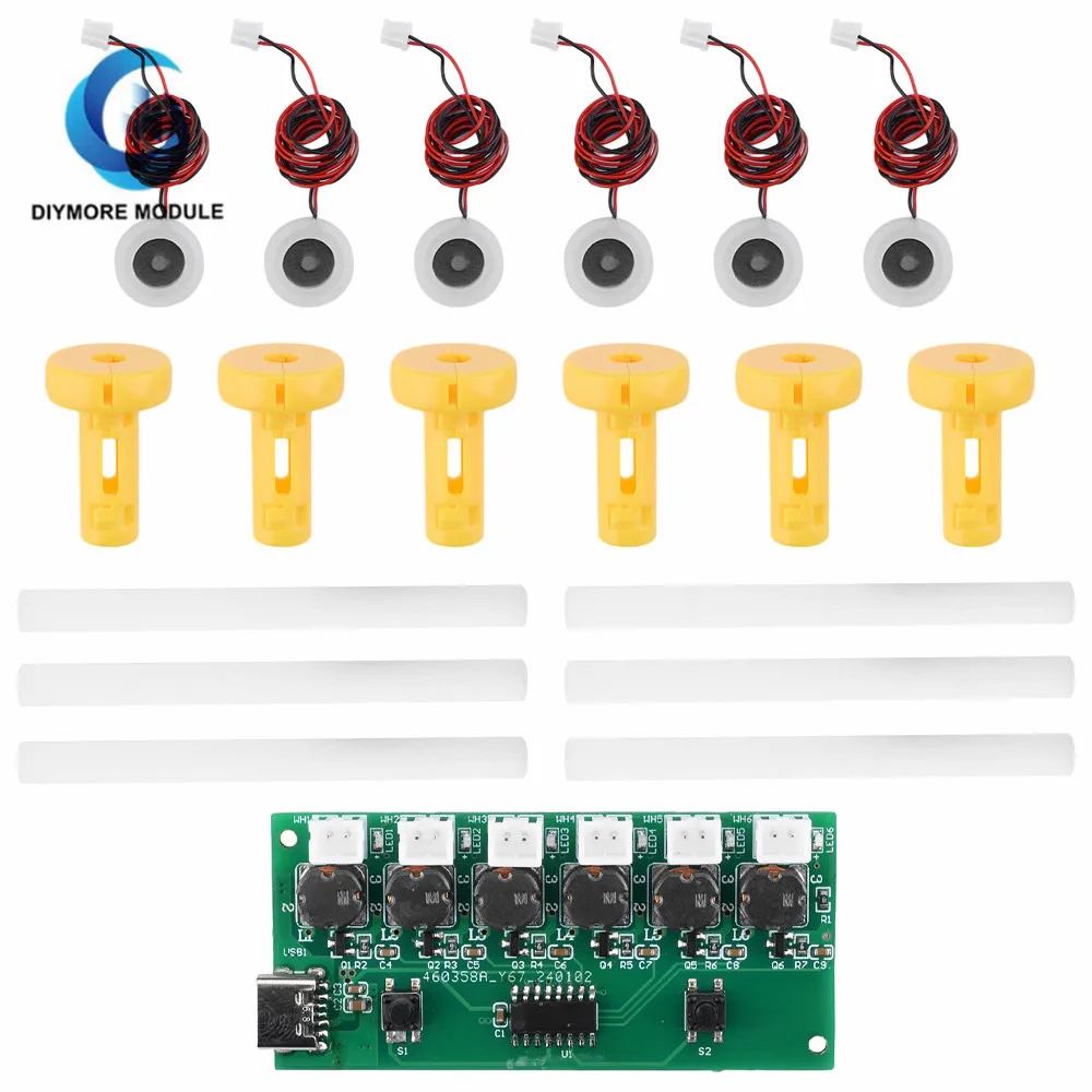DC5V sześć rozpylacz nawilżacz moduł atomizacji płyta sterowania DIY ultradźwiękowy atomizer interfejs TYPE-C