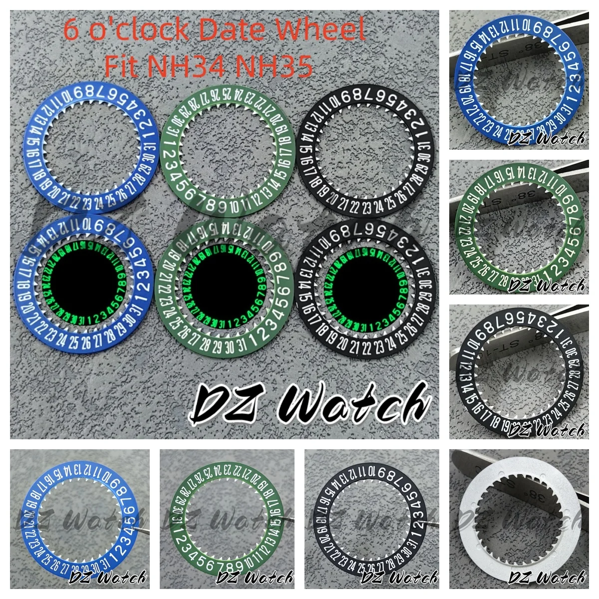 

DZ NH35 6-часовой светящийся черный/зеленый/синий диск-календарь черный/зеленый/синий колесо даты для NH34 NH35 аксессуары для часов с механизмом