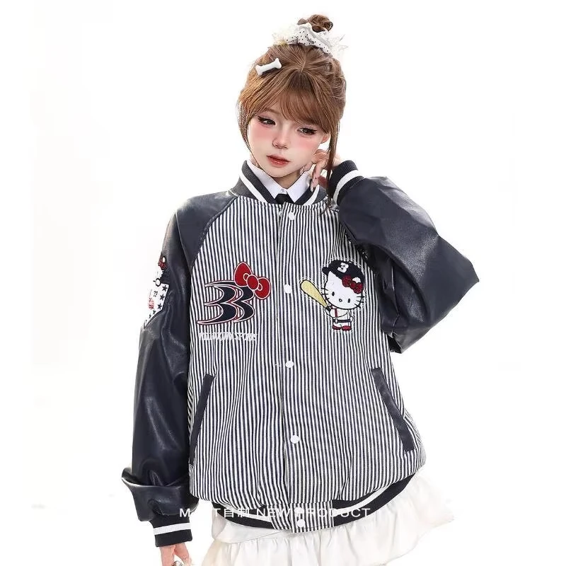 

2026 New Cartoon Hello Kitt Baseball Uniform Autumn Girl Commuting Coat Print Jacket Loose Student Clothes Korean Gift Kawaii