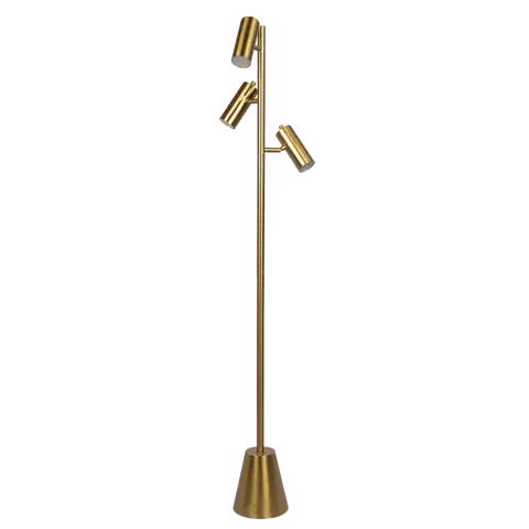 Lumina Brassed Gold Floor Lamp Rotary Switch Triple Spots Metal Cone Base The Elegantly Designed Lumina Brassed Gold Floor Lamp