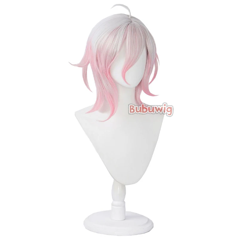 Bubuwig-Peluca de pelo sintético para mujer, cabellera artificial de 40cm de largo, color blanco mezclado y rosa, resistente al calor