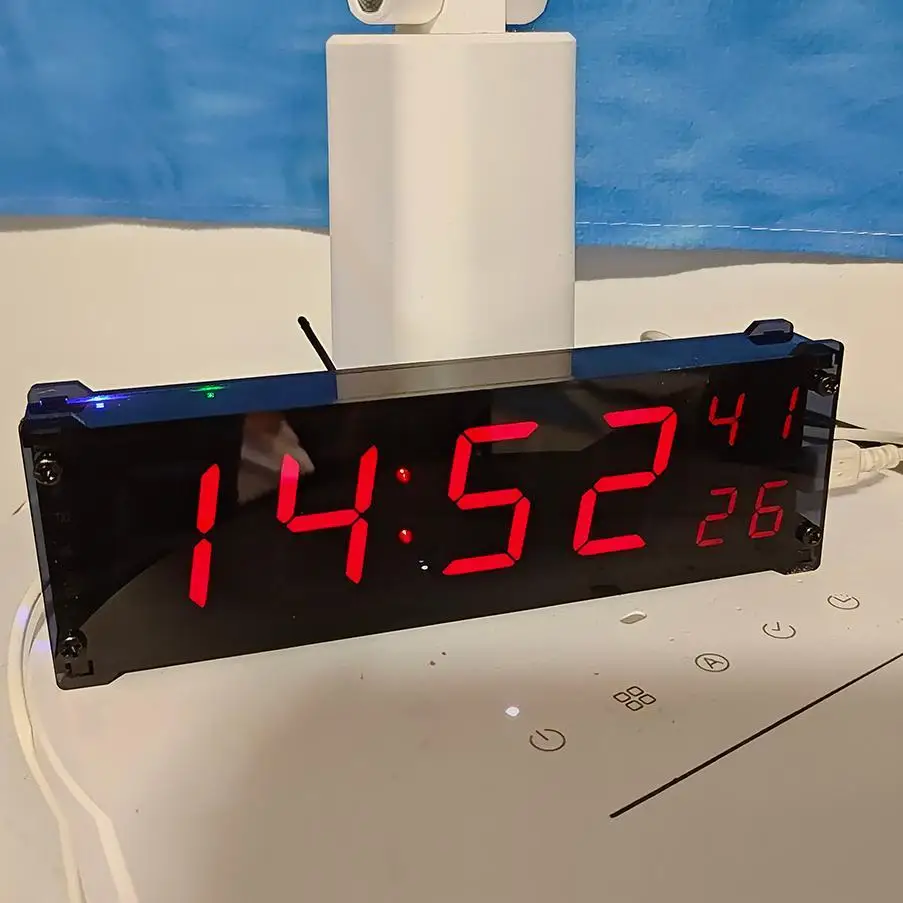 DYKB WiFi Clock 1.2 Inch LED Digital Display Wireless Network Timing Auto Sync Alarm Temperature USB 5V Desktop