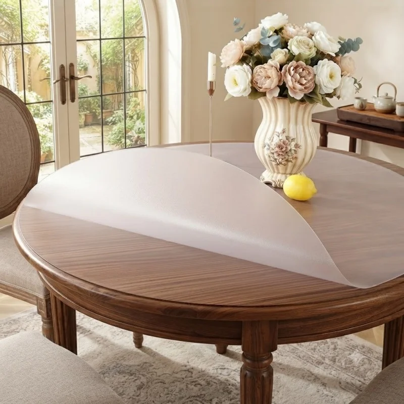 110 120 130cm Round Frosted Table Protector PVC 0.7mm Clear Desk Mat Waterproof Oilproof Tablecloth Cover Kitchen Dining Pad