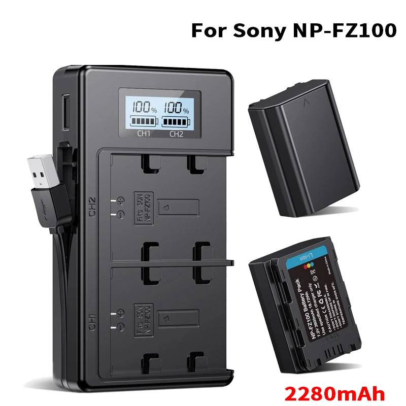 LVXUAN NP-FZ100 2280mAh Battery and  LCD USB Charger Sony Alpha A7III A7R III A9 Alpha 9 A7R3 A6600 FX30 A1 BC-QZ1 ZV-E1 Cameras