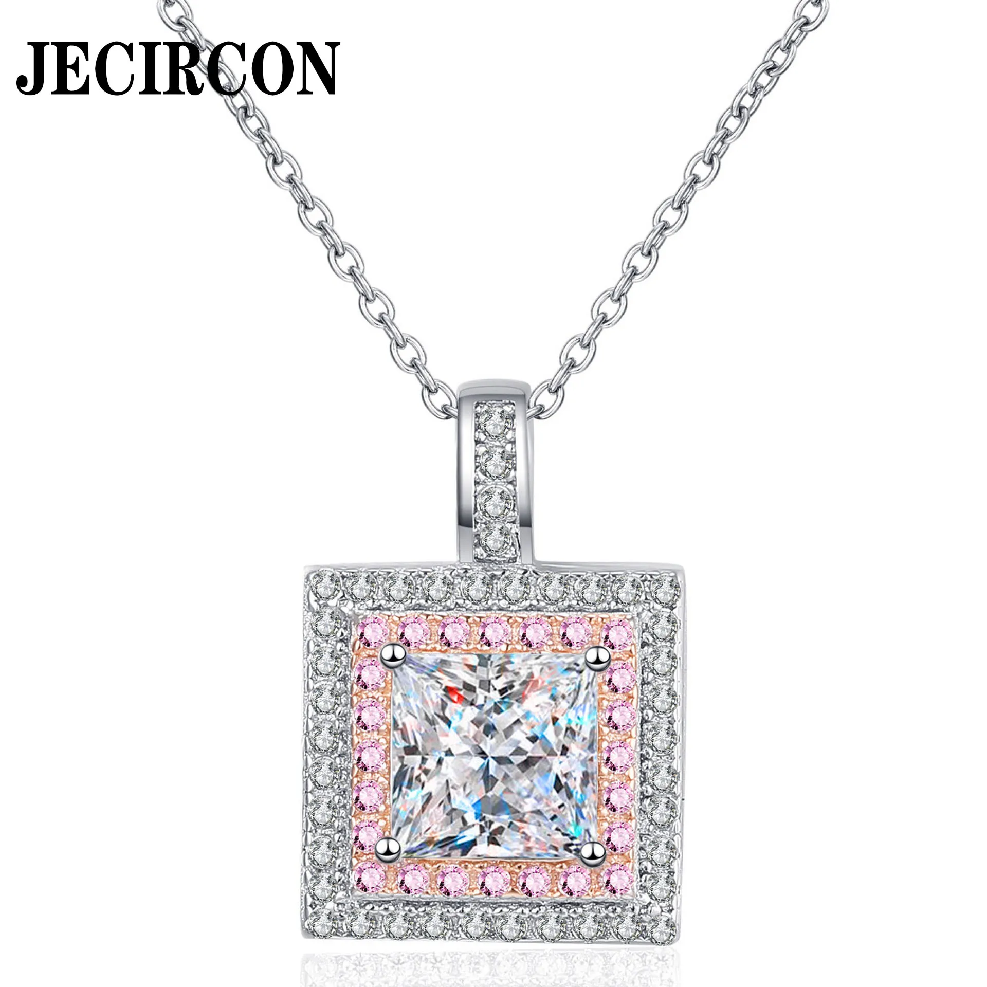 

JECIRCON 925 Sterling Silver Sugar Cube Necklace for Women Fashion Square Moissanite Pendant Clavicle Chain Plated PT950 Jewelry