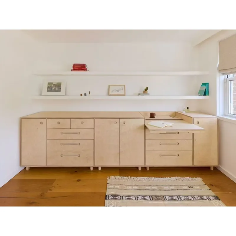 Nordic Marine Plywood Multi-Functional Sideboard with Hidden Desk, Space-Saving Living Room Storage Cabinet (Customizable)