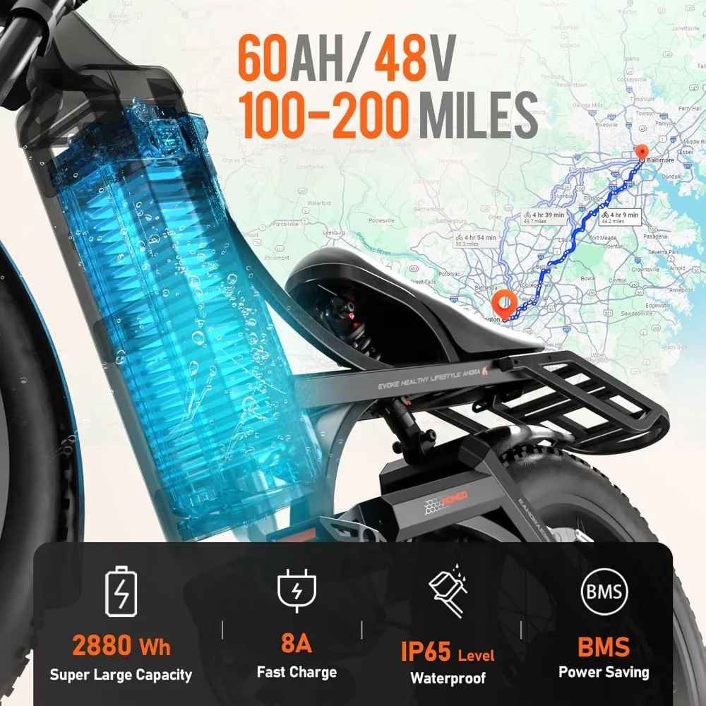 3000W/ Peak 1600W 60A Electric Bike, 26