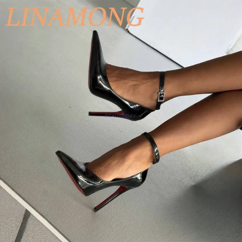 وأشار مشبك أسود أحذية عالية الكعب عصرية وبسيطة سوداء براءات الاختراع والجلود مزاجه الحفلات والولائم حذا فردي للسيدات #2