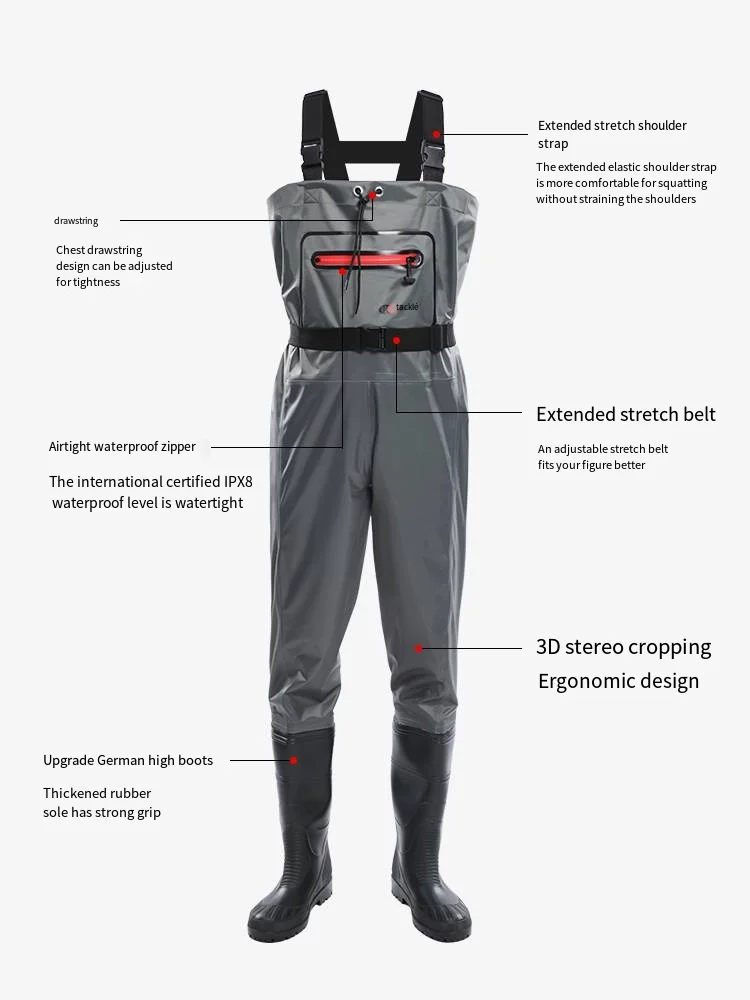 PVC Fishing Waders,River Lake Lure Wading Pants, Travel Sea Clothing, Outdoor Waterproof Overalls, Breathable Comfort,Black