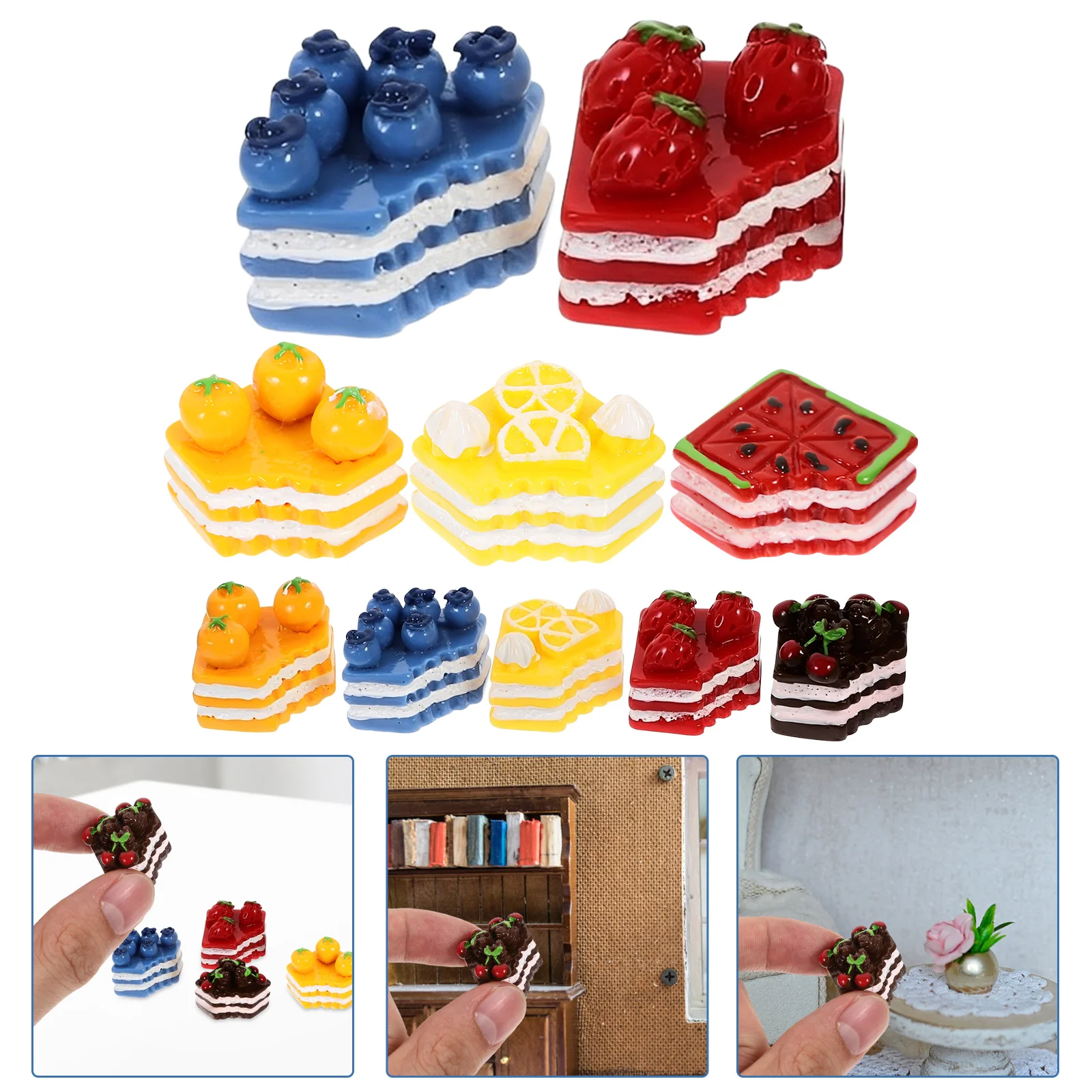 

12 Pcs Cake Resin Accessories Toy Models Miniature Food Cartoon Scene Decoration Tiny Dessert Diy Crafts Charms House