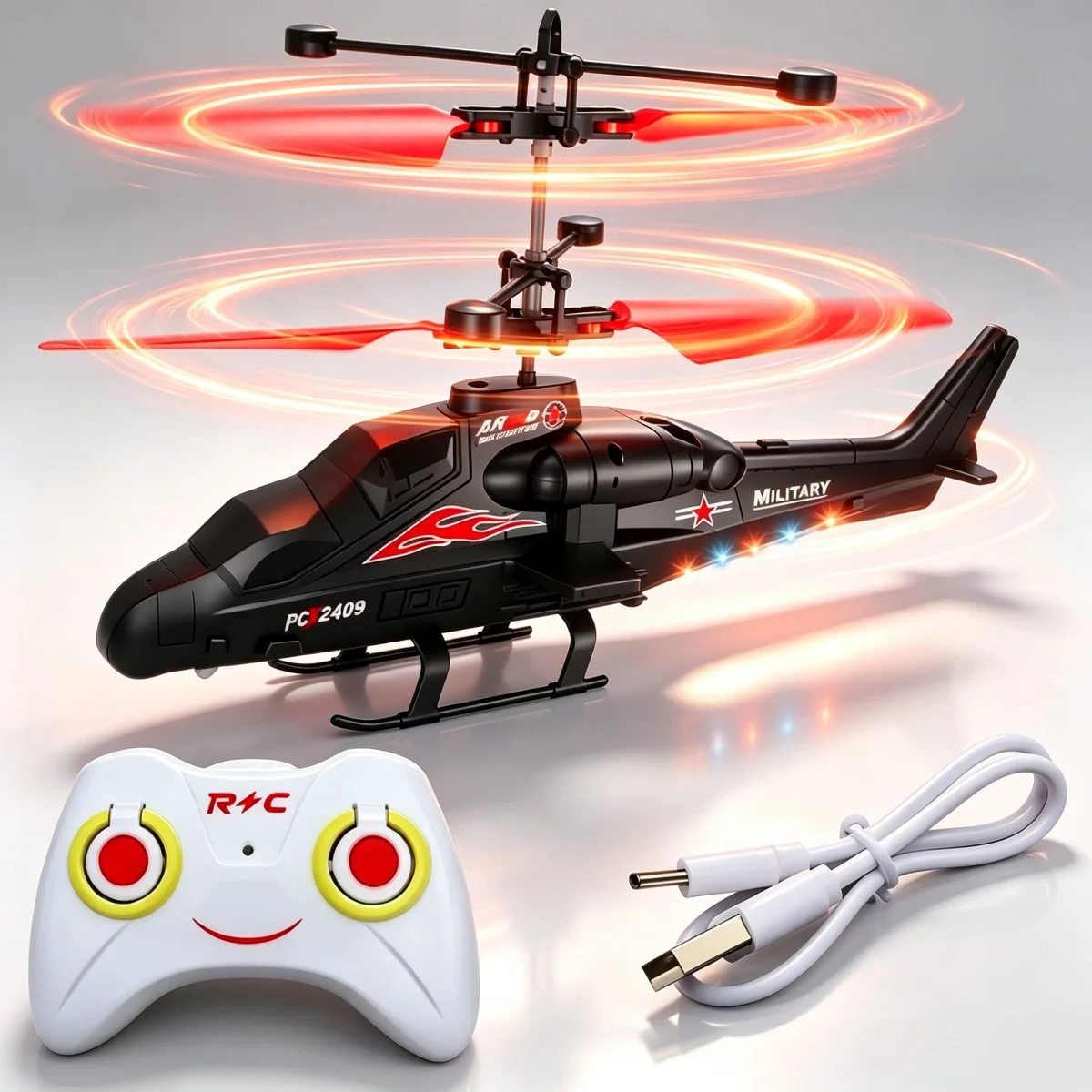 RC Helicopter 2‑Way Remote Control Infrared Induction Drone With LEDLight USB Charging Fighter Aircraft Model Kids Boys Toy Gift