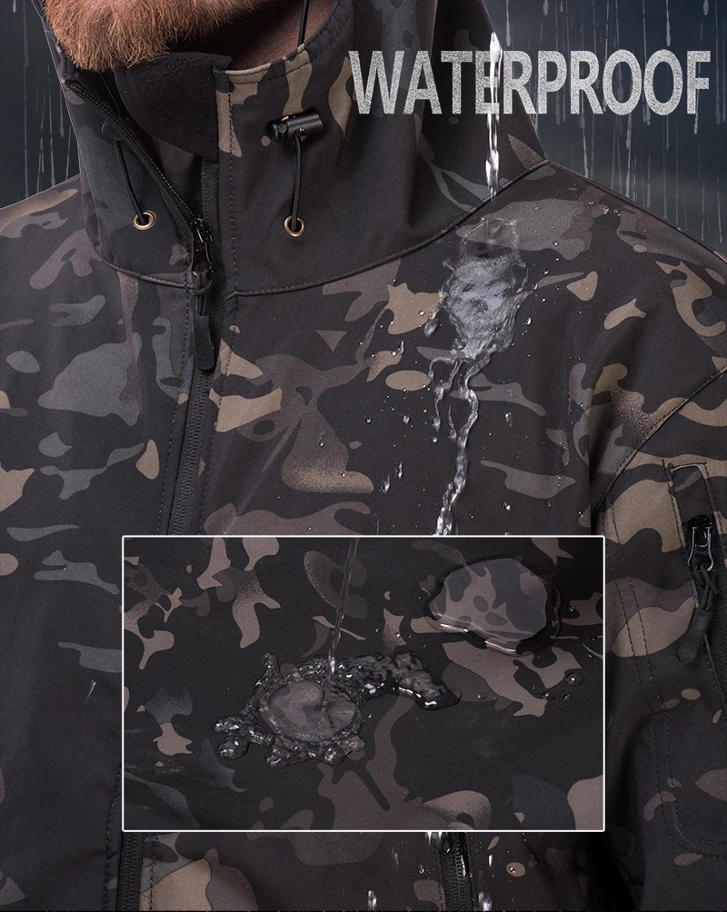 Winter Verdickter Herren Tarnanzug Wasserdichtes Taktisches Trainingsset Mehrfachtaschen-Kapuzenjacke Fleecehose Outdoor-Jagd 2-teilig – Detail 13