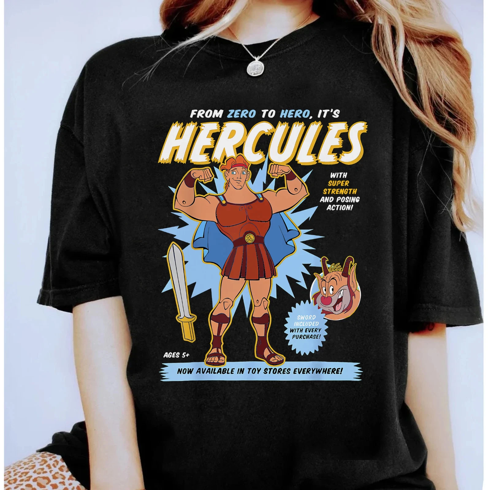 

Disney Hercules action figure poster for men women and adults T-shirts and children's shirts oversized t shirt