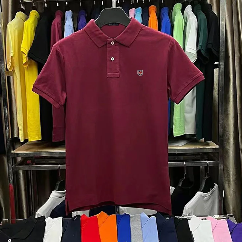 On Sale Original Mesh 100% Cotton Summer Big Horse Logo Short Sleeve Polos Mens Shirts Tops 3 Embroidery Logo Polos Male Shirt