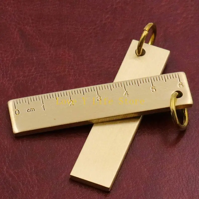 L74C Lovely Copper Straight Ruler 6cm for Creative Keychain 3mm Thickened Brass School Office Stationery Measuring Drawing To