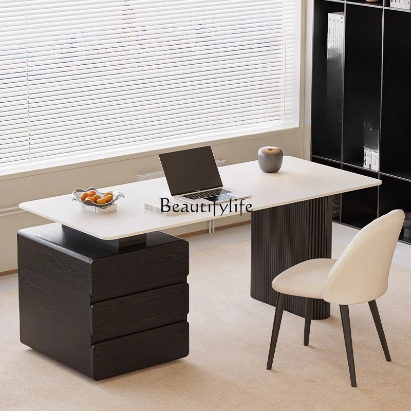 

Italian Style Rock Board Solid Wood Desk Light Luxury Minimalist Home Small Apartment Computer Desk