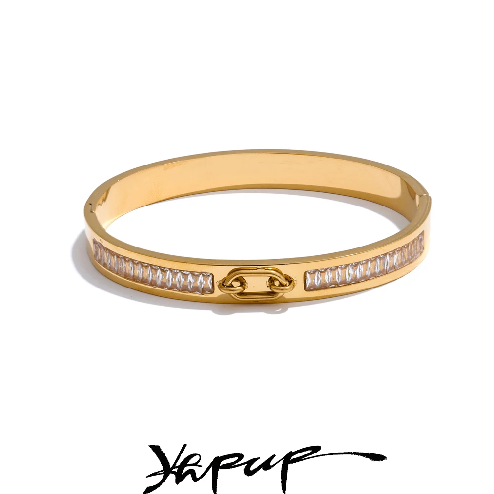 Yhpup High-Grade Zirconia Round Bracelet Bangle Arrivals Unique Stainless Steel Chic Charm Jewelry Waterproof Gift