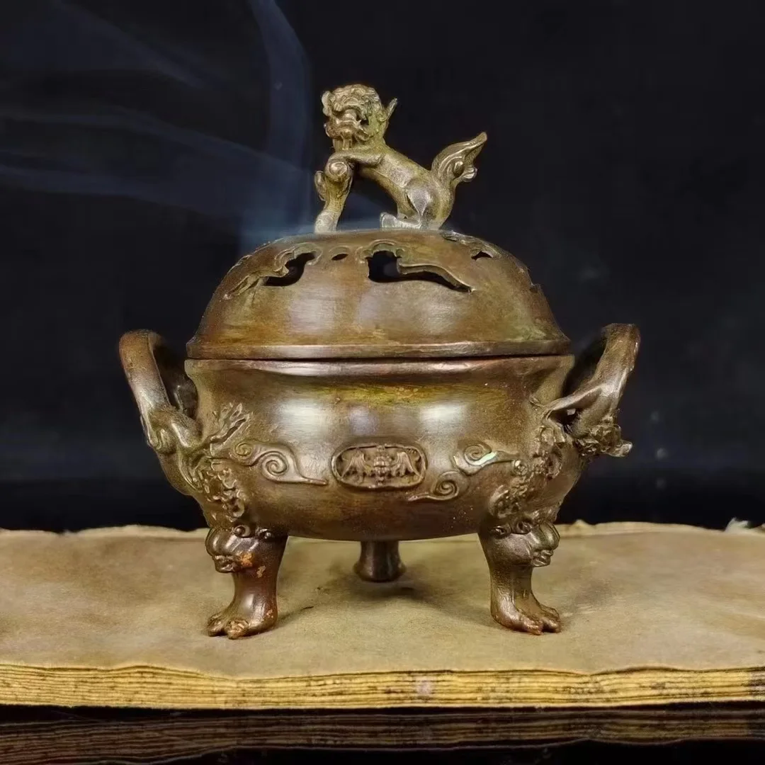 

Bronze Lion Cover Stove Tripod Stove Household Sandalwood Incense Tea Ceremony Tea Table Ornament