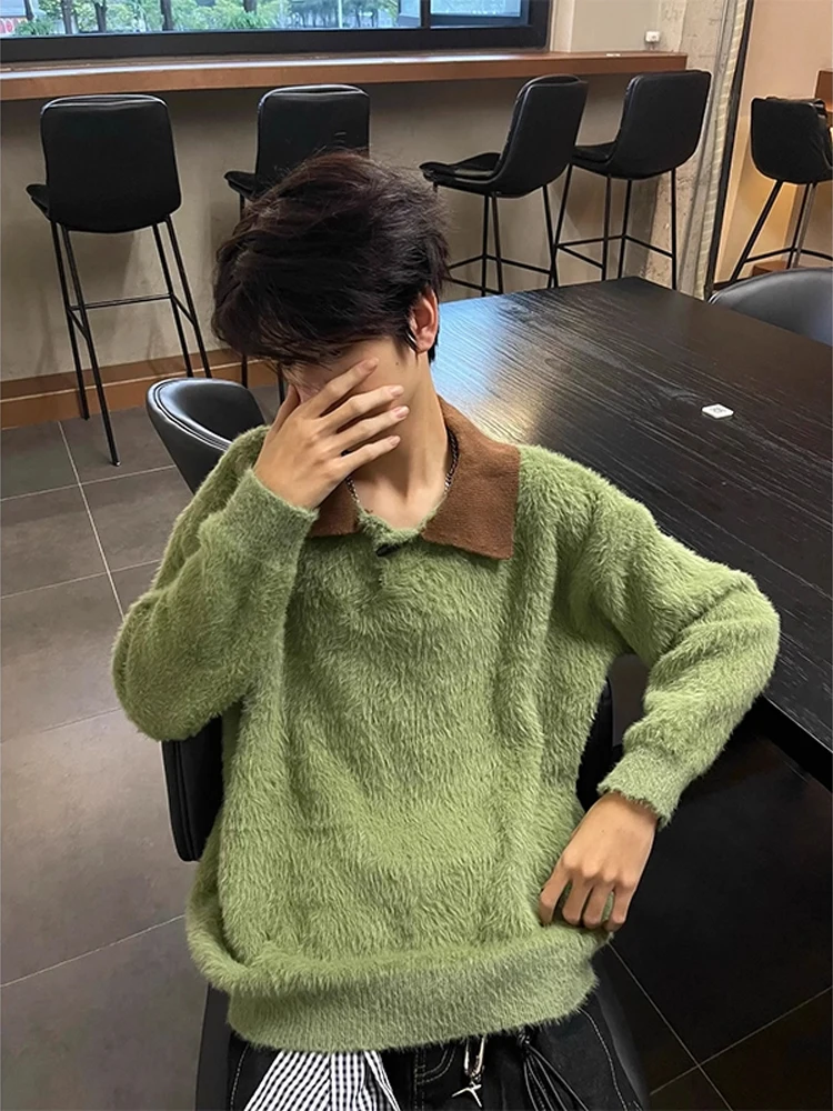 

Мужской вязаный свитер Cleanfit с двухцветными вставками, пушистый, мягкий, свободного кроя, винтажный, повседневный, зимний