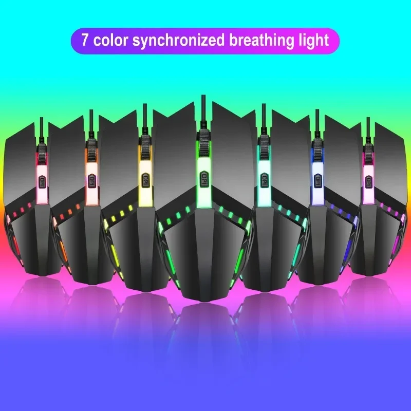 

EOENKK New wired mouse and keyboard combination colorful luminous 3-speed 1600DPI 125HZ ergonomic office gaming mouse