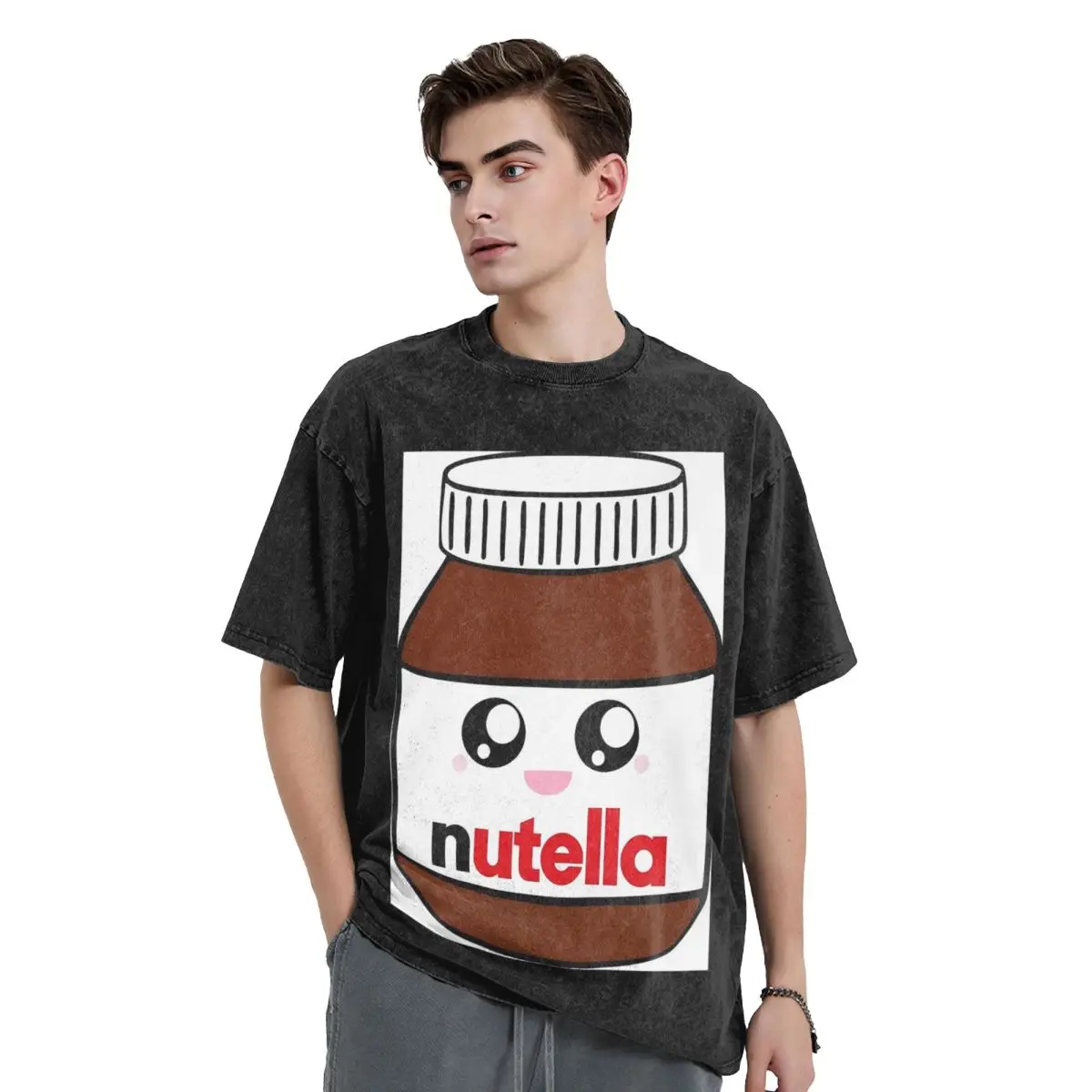 Nutella Washed T Shirts Oversized Short Sleeve Hip Hop T-Shirt Streetwear Tops Tees for Men Women