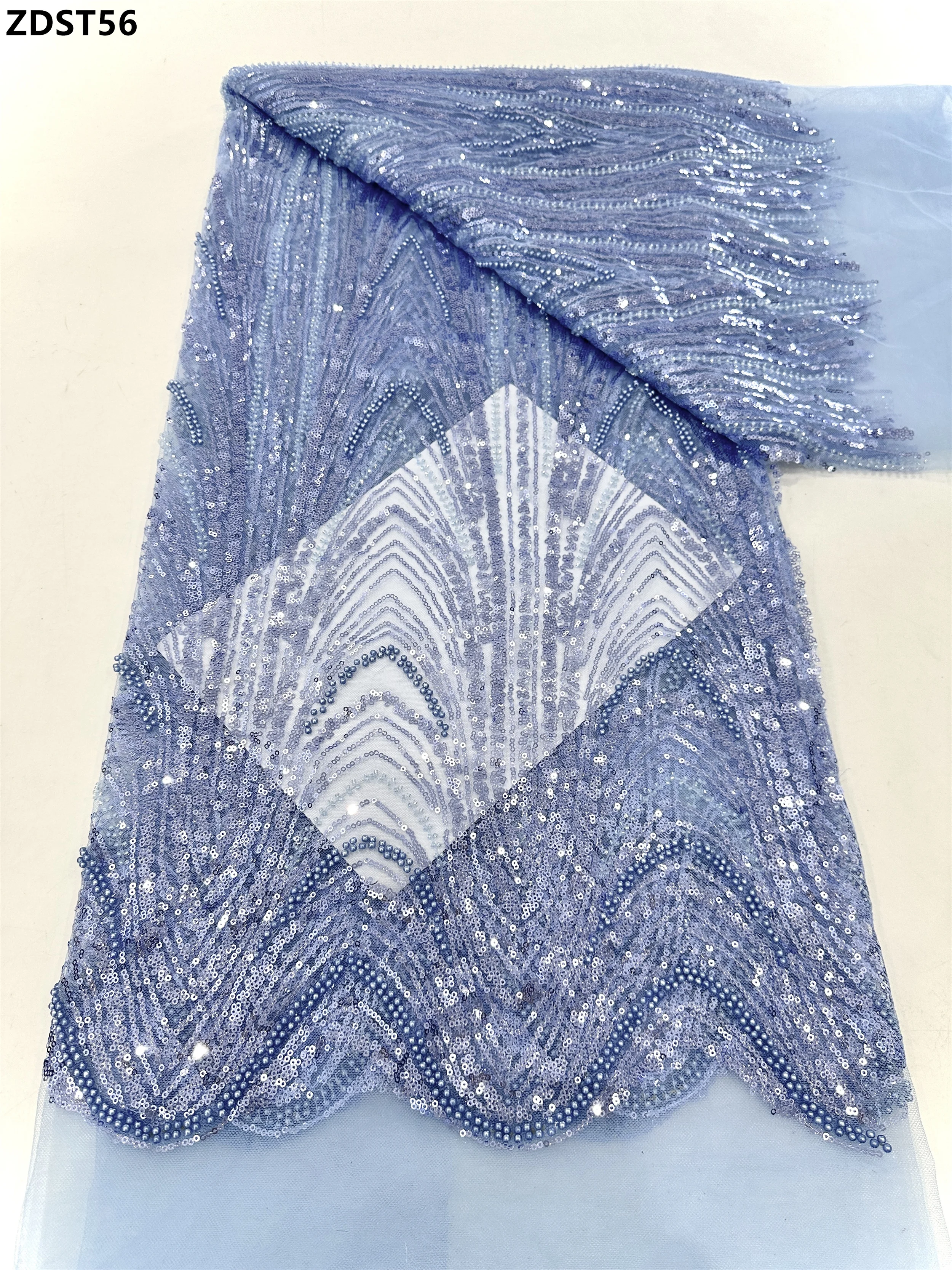 

Luxury African French Tulle Lace Fabric 2025 Heavy Beaded Nigerian Sequins Lace Fabric For Wedding Dress
