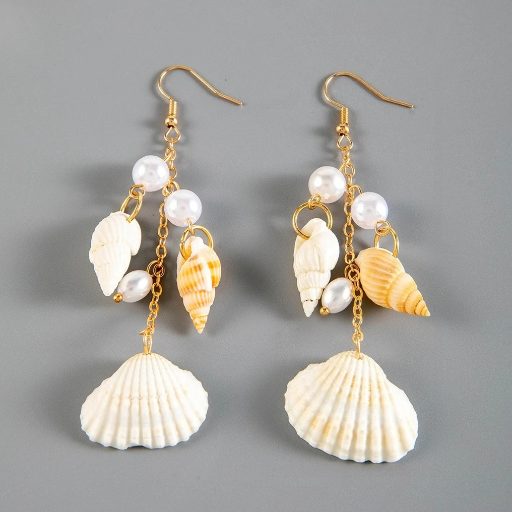 Bohemian Conch Starfish Shell Pendant Women Earrings Beach Long Dangle Earrings Suitable for Girls Personalized Summer Jewelry