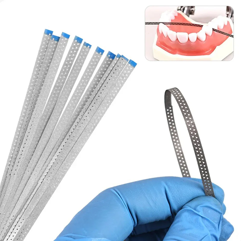 10Pcs Dental Diamond Polishing Strips Stainless Steel Sanding Saw Strips Orthodontic IPR Tooth Enamel Composite Resin Grinding