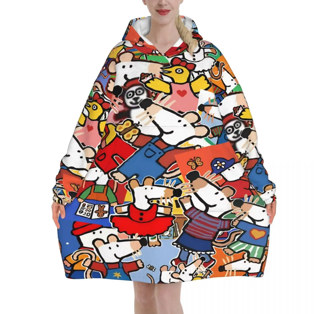 Maisy Mouse Blanket Hoodie Wearable Blanket Large with Pocket Warm Sleeping Bag Soft Cozy Onesie