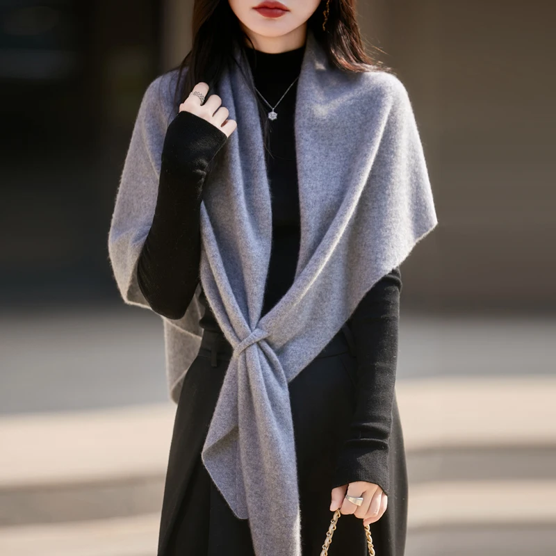 Women Wool Shawls Spring Autumn Winter Cross Shawl Warm Versatile Big Scarf 100% Merino Wool Knitwear Fashion Triangular Shawls