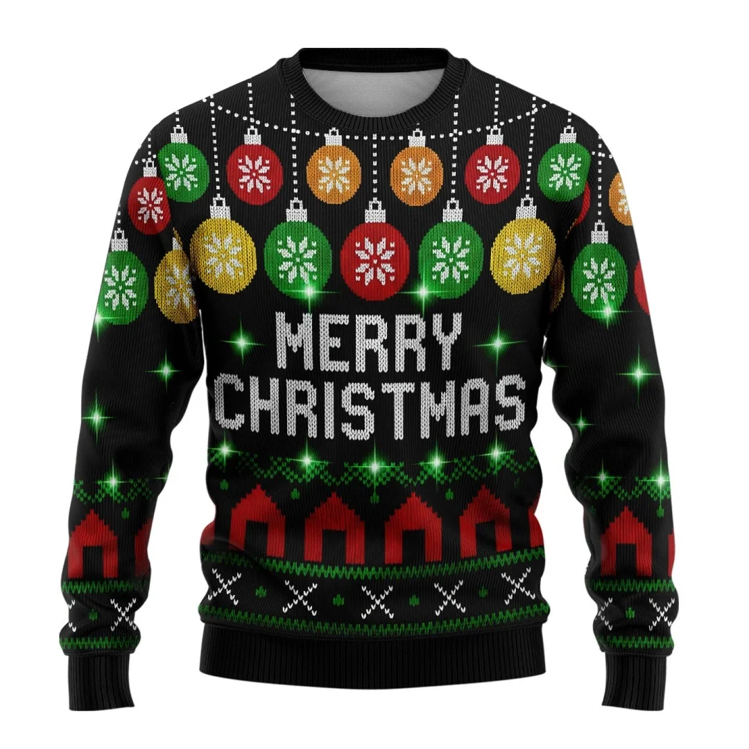 Pull de noël moche unisexe, hauts pull, sweat-shirt en tricot côtelé à manches longues et col rond imprimé festif pour fête de noël d'hiver 2026