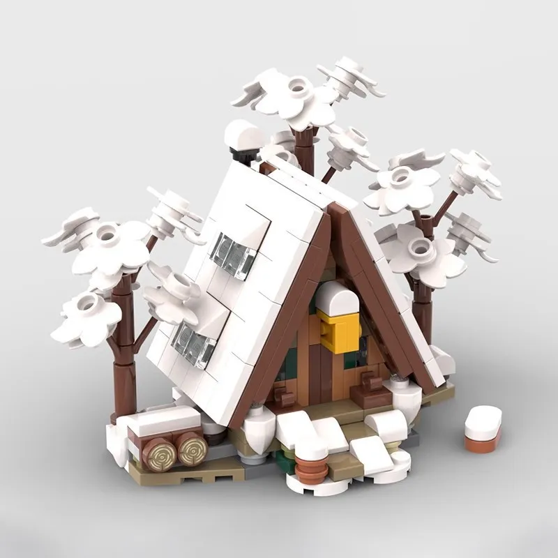 Bloques de construcción de Mini casa de invierno, ladrillos de tecnología, calle, Mini cabaña forestal, bloques de invierno, juego de juguetes creativos DIY, regalos de ladrillos