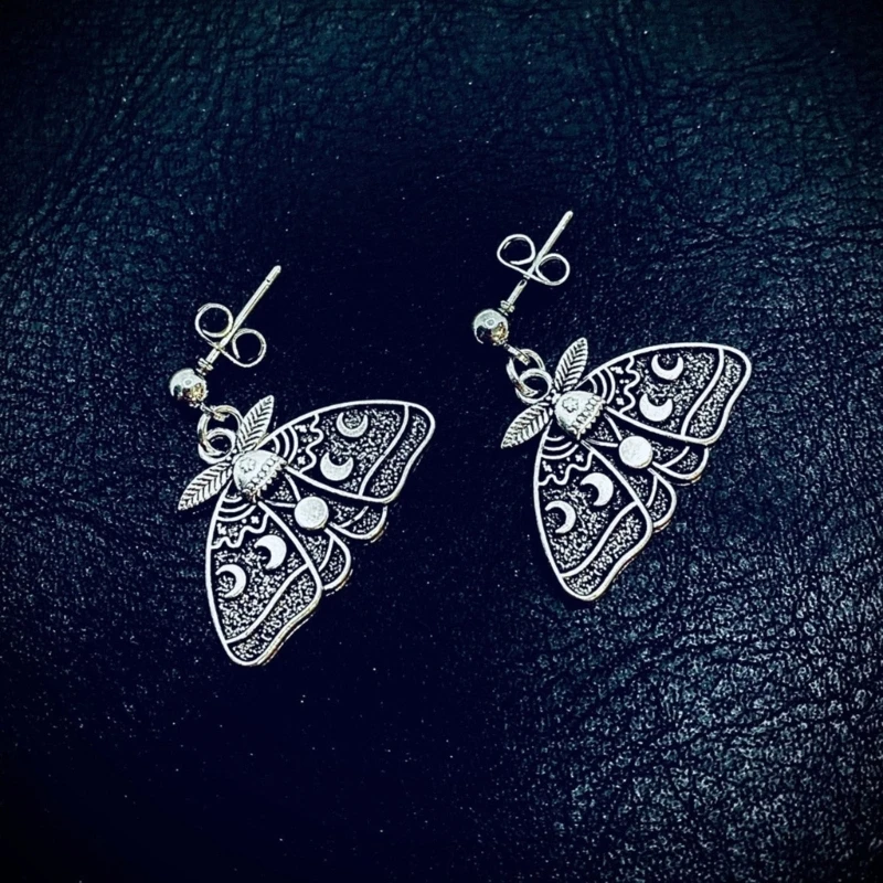 Moth Printing Dangle Earrings Alloy Drop Earrings Cute Insect Dangle Earrings Fashion Hanging Jewelry Gift for Women Men