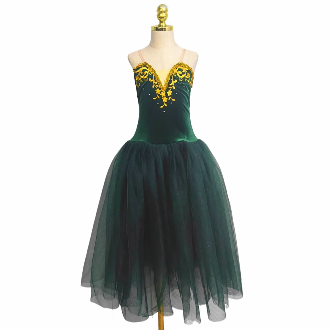 Oliver Green Ballet Romantic Long Dress Princess Dance Costume For Children Girls Sling Stage Performance clothes Velvet Tops