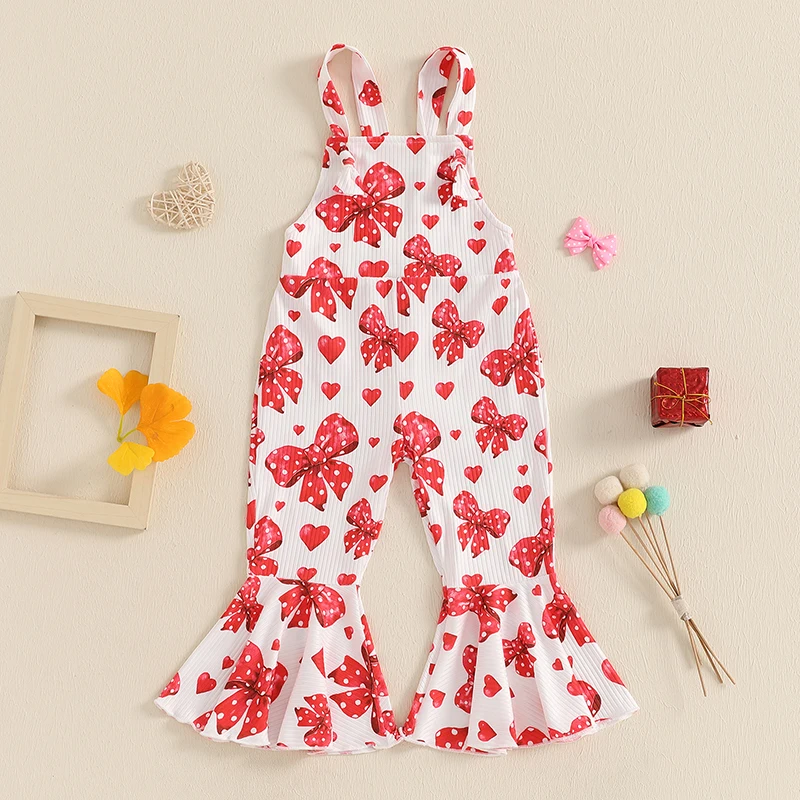 Toddler Girls Romper Jumpsuit Bowknot Heart Print Sleeveless Overalls Kids Valentine s Day Clothes