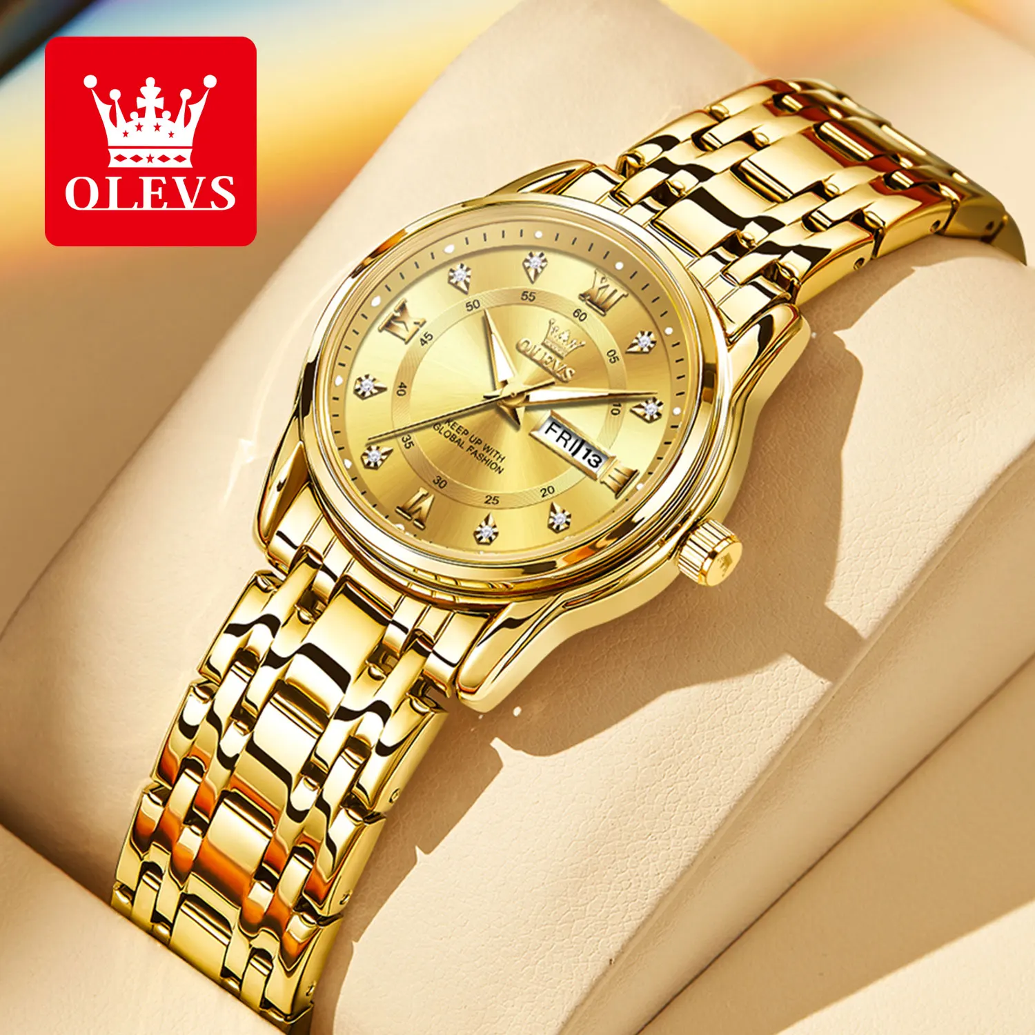 OLEVS Women's Watches Fashion Gold Original  Stainless Steel Waterproof Luminous Wrist Watch Date Classic Elegant Ladies Watch