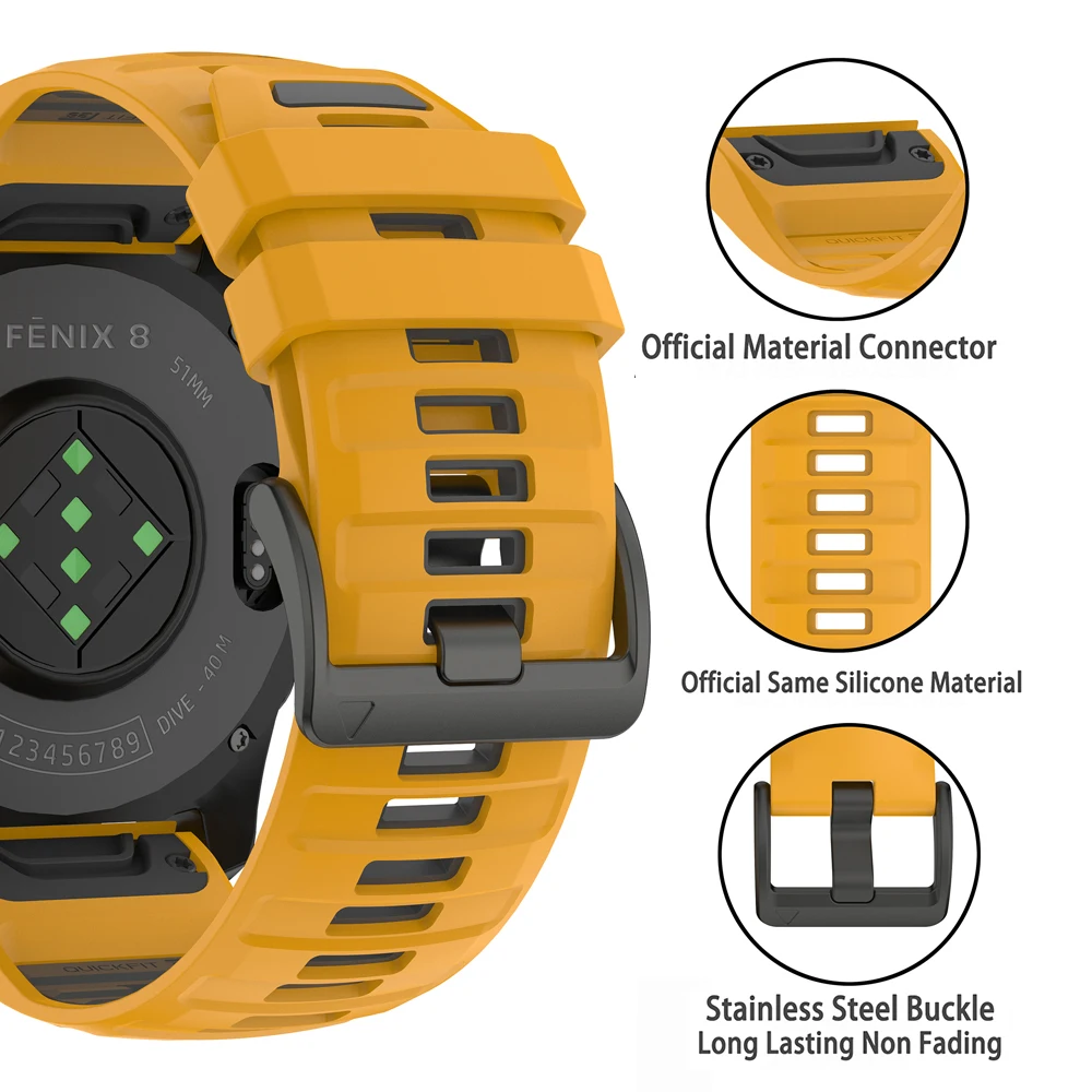 Sport Silicone 22 26mm Watch Strap For Garmin Fenix 8 E 7 7X 6 6X Pro 5 5X/MARQ/G1/Forerunner 970 965 955 QuickFit Band Bracelet view 3