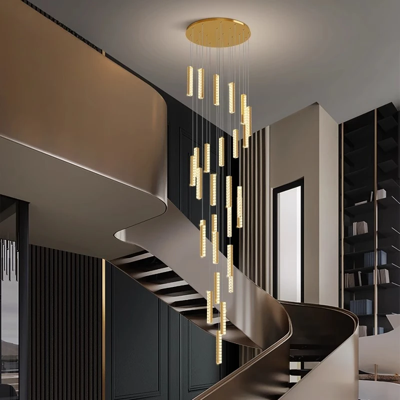 Duplex Building Pendant Light Luxury Crystal Villa, High, Medium Floor, Revolving Staircase Pendant Light