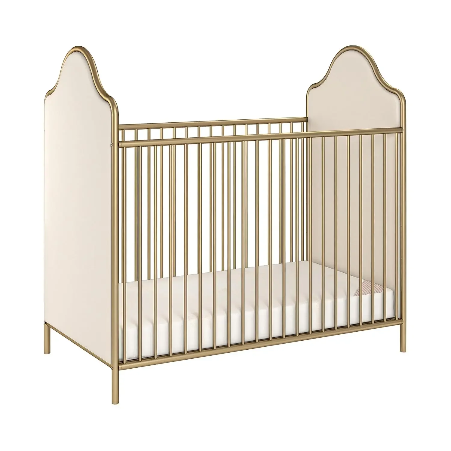 Little Seeds Piper Upholstered Metal Crib, Gold