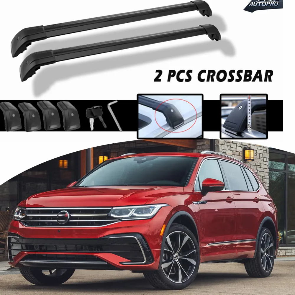 Barre transversale 2 pièces pour Volkswagen Tiguan 2018 – 2024, barres de chargement verrouillables pour galerie de toit