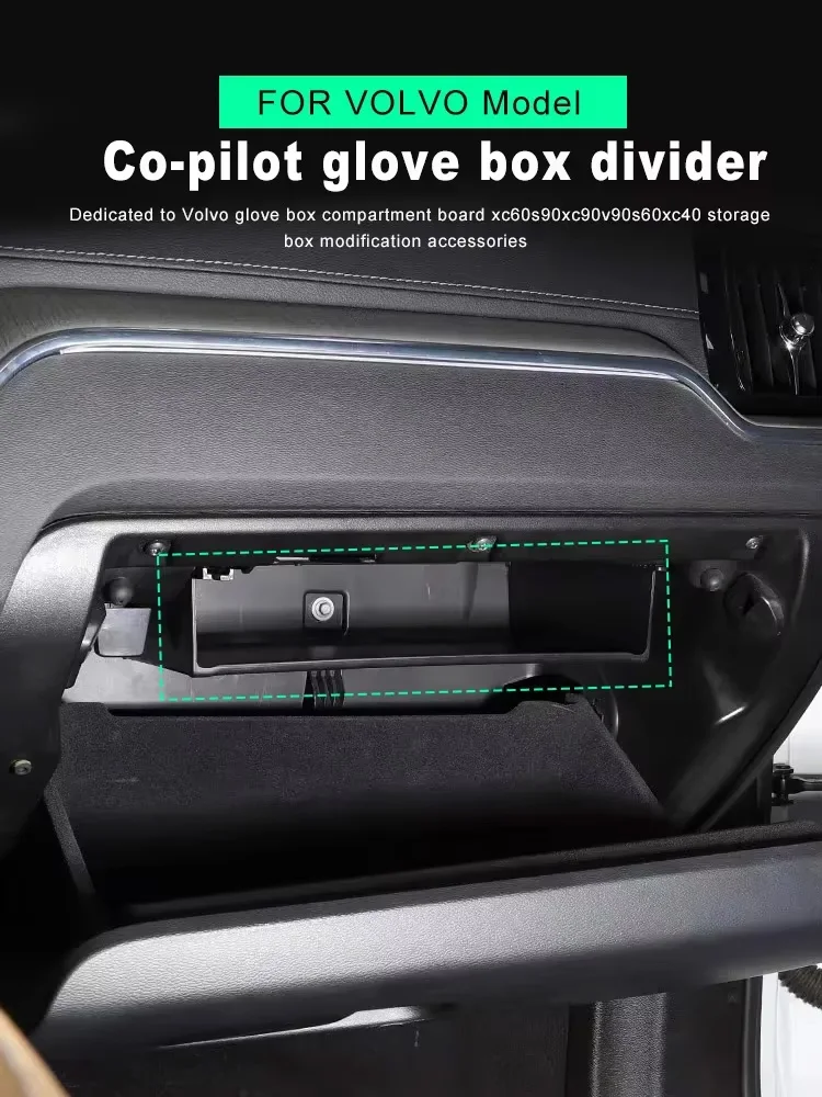 Für Volvo Handschuhfach-Trennwand S60 V60 XC60 S90 V90 Aufbewahrung und Organisation von Auto-Innenausstattung – Detail 1